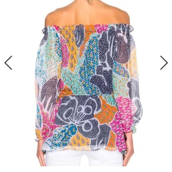 2/$25 Dianne Von Furstenberg Camila Silk Top Off Shoulder Blouse Beach Vacation - Picture 13 of 15
